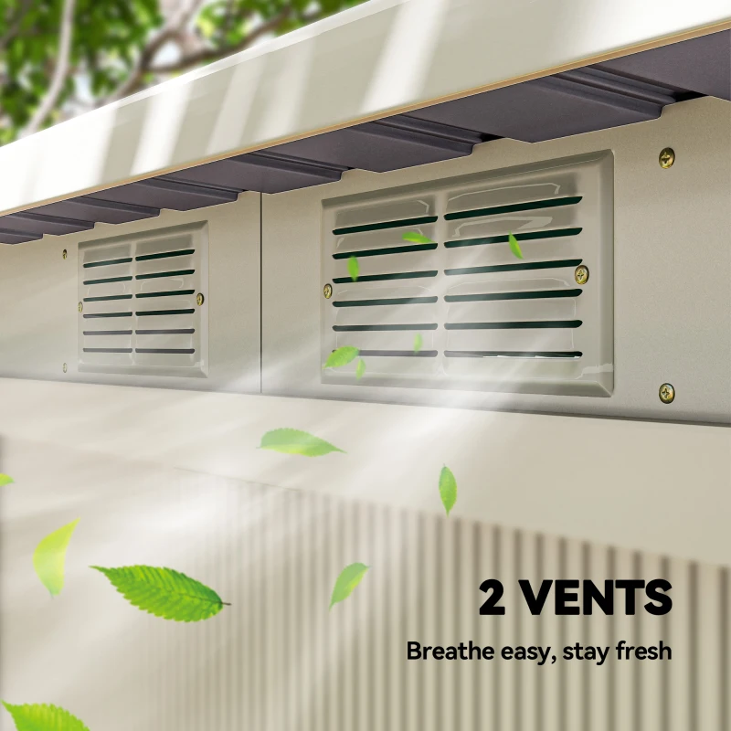 Outsunny 9' x 4' Garden Metal Storage Shed Outdoor Equipment Tool Box with Foundation Kit, Ventilation & Doors, Light Grey
