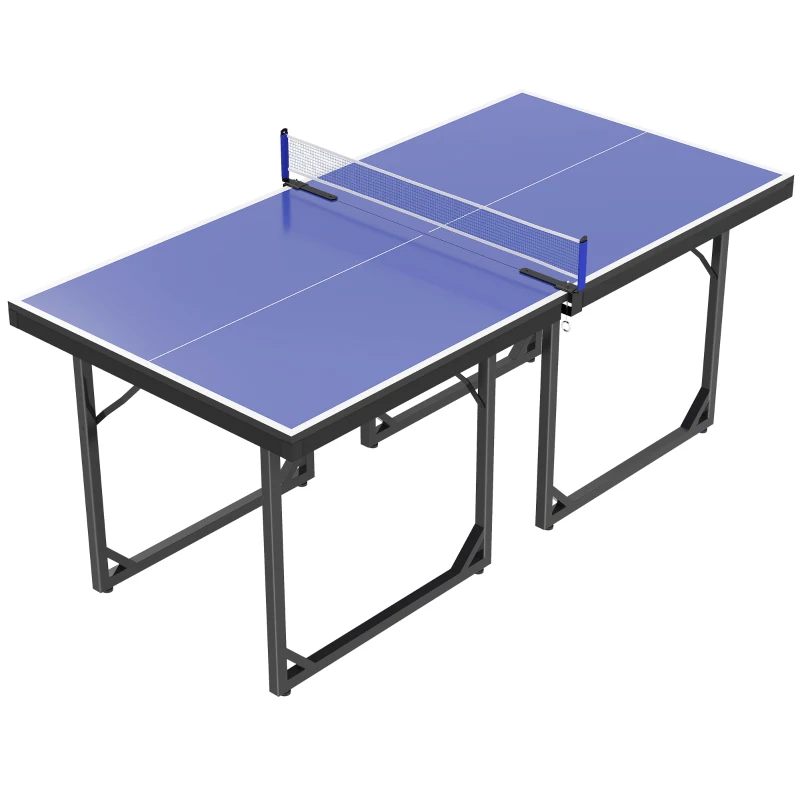 Soozier 6x3ft Compact Midsize Table Tennis Table Multi-Use Family Ping-pong Table Free Standing Folding Blue