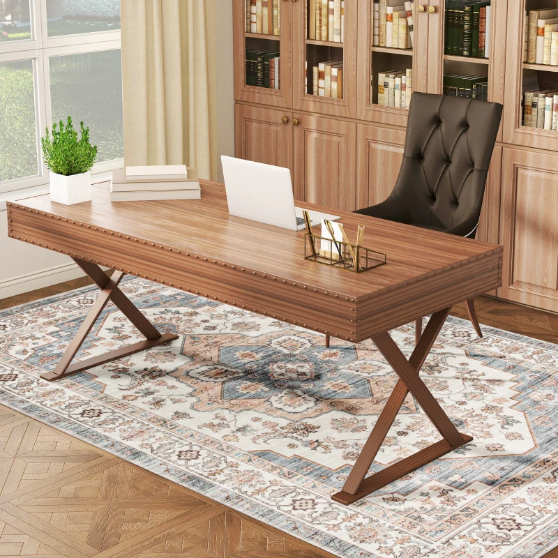 HOMCOM 4x6 Area Rug, Vintage Machine Washable Rug, Non-Slip Carpet for Living Room, Bedroom, Dining Room, Brown & Light Blue