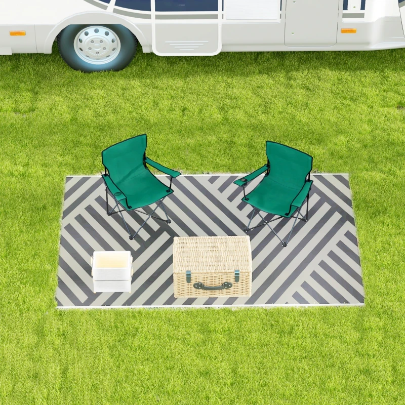 Outsunny Reversible Outdoor RV Rug, Patio Floor Mat, 6' x 9' Plastic Rug for Backyard, Deck, Beach, Camping, Grey and Cream