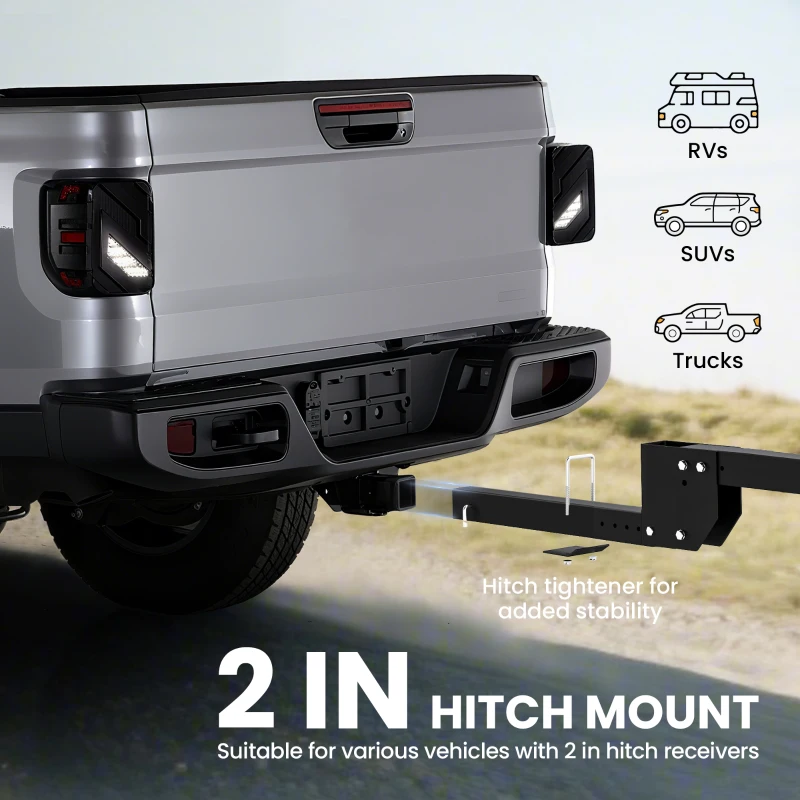 HOMCOM Hitch Bike Rack for Car, 200 lbs 2 Bike Rack with Platform Style, Safety Strap for 2" Receiver, Black
