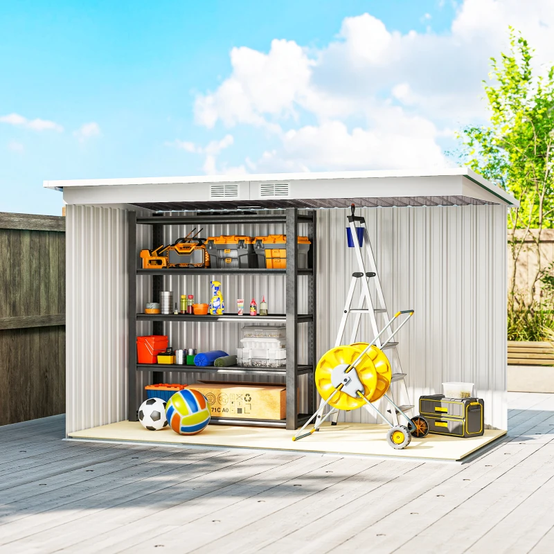Outsunny 9' x 4' Garden Metal Storage Shed Outdoor Equipment Tool Box with Foundation Kit, Ventilation & Doors, Light Grey