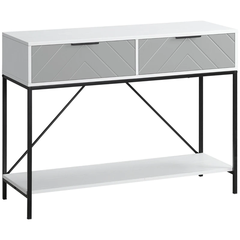 HOMCOM Modern Console Table with 2 Drawers, 2 Tier Entryway Table with storage Shelf, Narrow Sofa Table for Living Room, Hallway, White