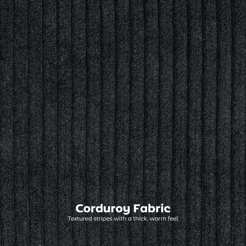 HOMCOM Set of 2 Barstools, Upholstered Corduroy Bar Stools with Backrest, Footrest for Kitchen Island, Dining Room, Black