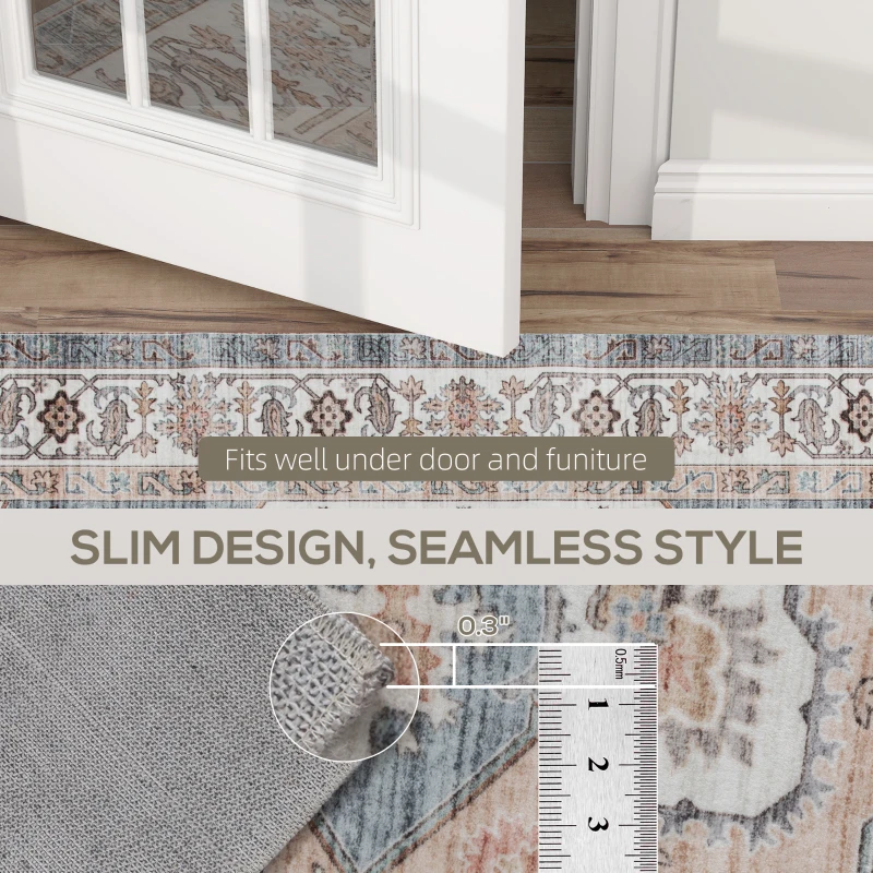 HOMCOM 5x7 Area Rug, Vintage Machine Washable Rug, Non-Slip Carpet for Living Room, Bedroom, Dining Room, Brown & Light Blue