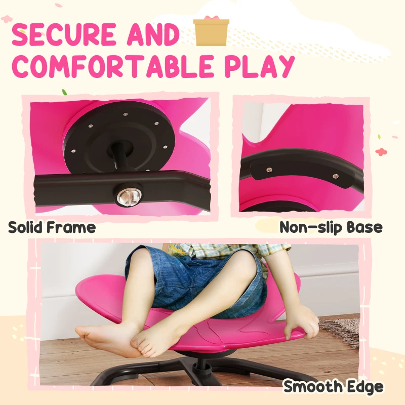 Qaba Butterfly-Shaped Kids Swivel Chair, Non-Slip Sit and Spin Sensory Chair for Training Body Coordination, Pink