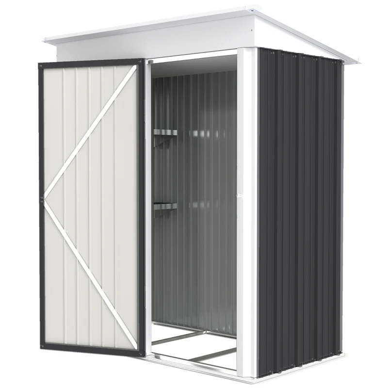 Outsunny Outdoor Sheds Storage, Small Steel Lean-to Shed with Adjustable Shelf, Lock, Gloves, 5' x 3' x 6', Dark Gray