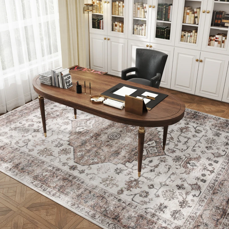 HOMCOM 8x10 Area Rug, Vintage Machine Washable Rug, Non-Slip Floor Carpet for Living Room, Bedroom, Dining Room, Tan