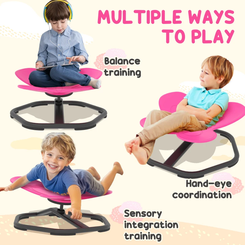 Qaba Butterfly-Shaped Kids Swivel Chair, Non-Slip Sit and Spin Sensory Chair for Training Body Coordination, Pink
