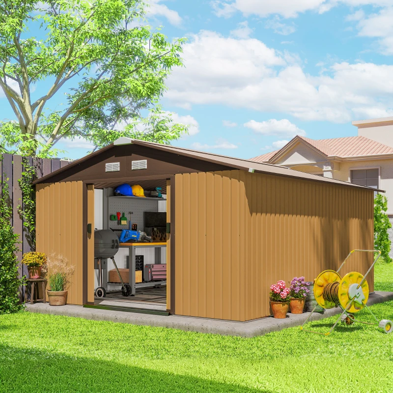 Outsunny Garden Metal Shed, Storage Shed Utility Storage with Double Locking Doors for Bike, Yard Tools, Yellow