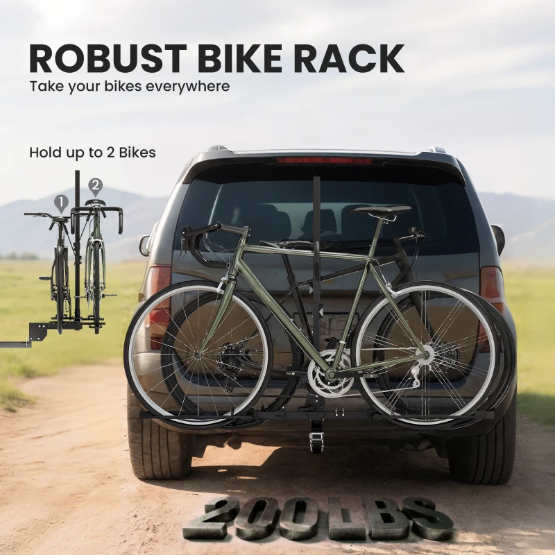 HOMCOM Hitch Bike Rack for Car, 200 lbs 2 Bike Rack with Platform Style, Safety Strap for 2" Receiver, Black