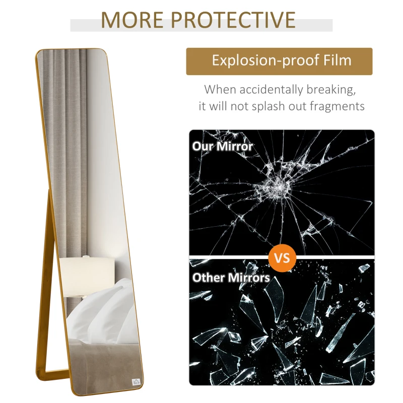 HOMCOM Full Length Mirror for Bedroom, Free Standing Dressing Mirror, Wall Mirror with Wood Frame, 15" x 61", Light Walnut