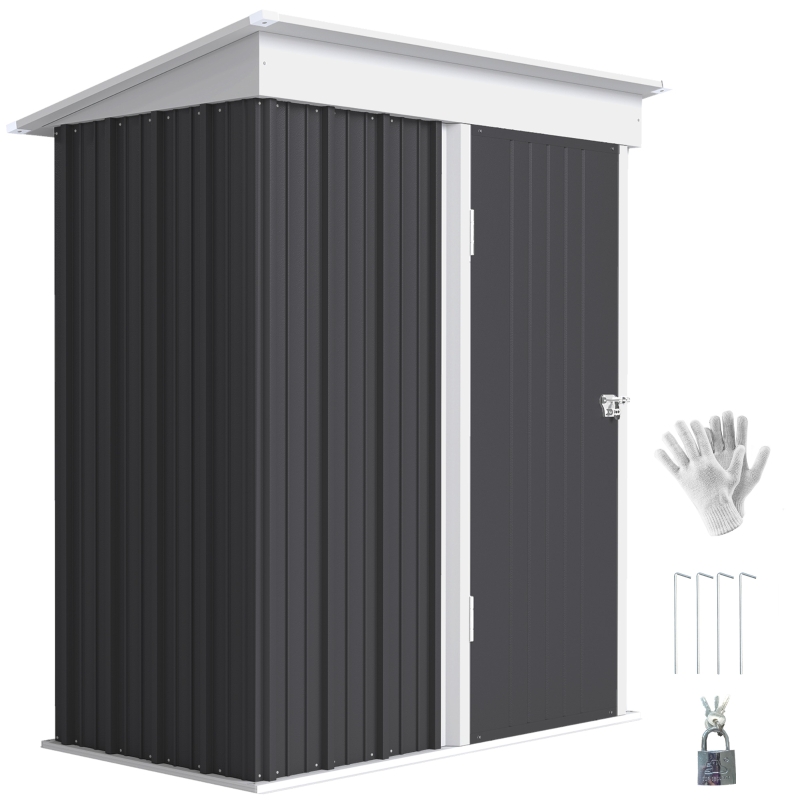 Outsunny Outdoor Sheds Storage, Small Steel Lean-to Shed with Adjustable Shelf, Lock, Gloves, 5' x 3' x 6', Dark Gray