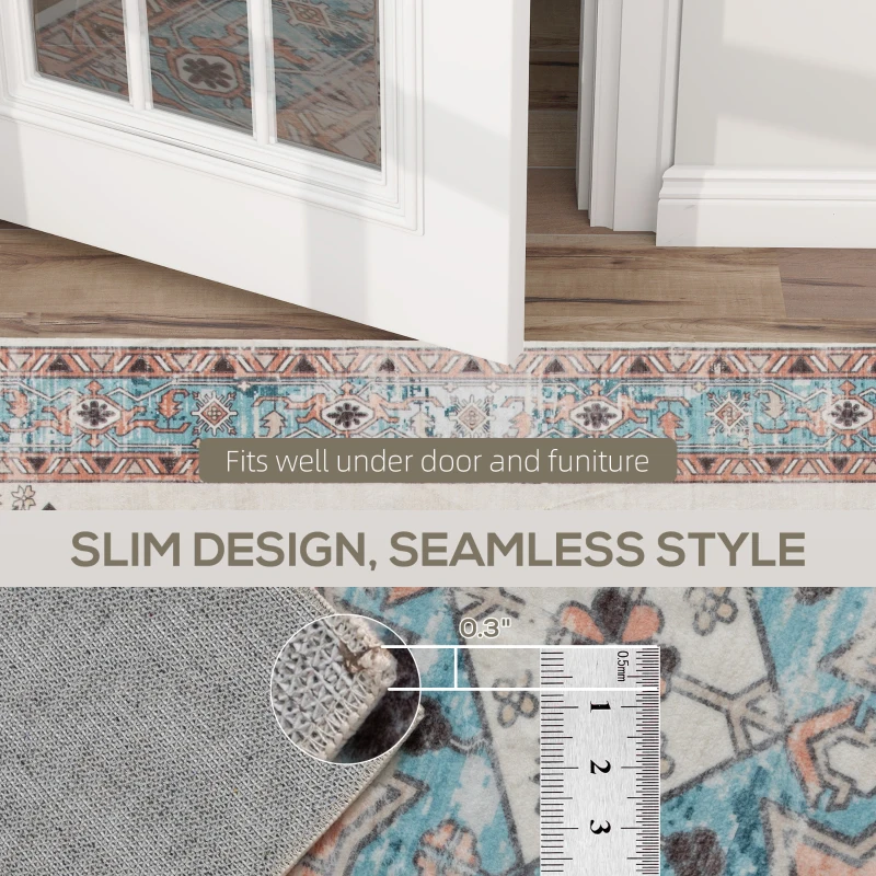 HOMCOM 5x7 Area Rug, Vintage Machine Washable Rug, Non-Slip Floor Carpet for Living Room, Bedroom, Dining Room, Brown and Blue