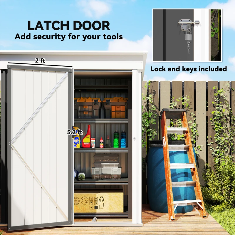 Outsunny Outdoor Sheds Storage, Small Steel Lean-to Shed with Adjustable Shelf, Lock, Gloves, 5' x 3' x 6', Dark Gray