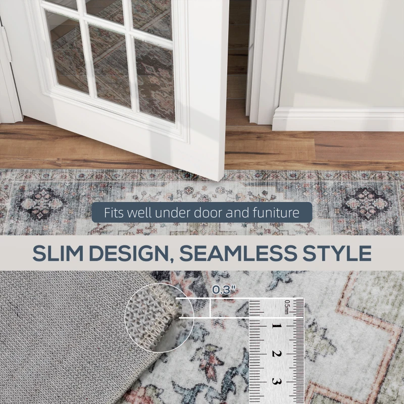 HOMCOM 8x10 Area Rug, Vintage Machine Washable Rug, Non-Slip Carpet for Living Room, Bedroom, Dining Room, Brown and Green