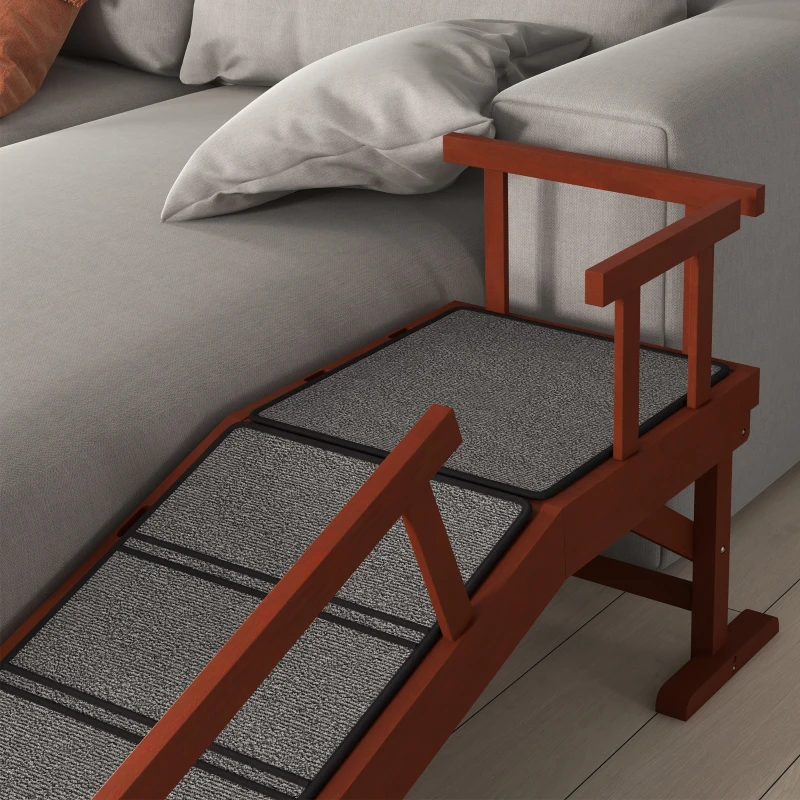 PawHut Wooden Dog Ramp for Large Dogs, 49" Long, with Non-slip Rug, Removable Guardrails for Couch, Bed, Brown
