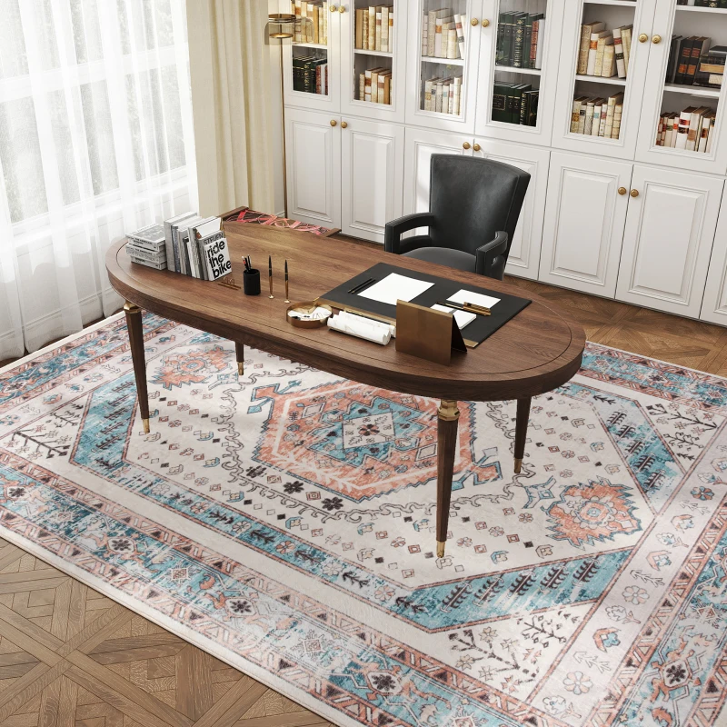 HOMCOM 8x10 Area Rug, Vintage Machine Washable Rug, Non-Slip Floor Carpet for Living Room, Bedroom, Dining Room, Brown and Blue