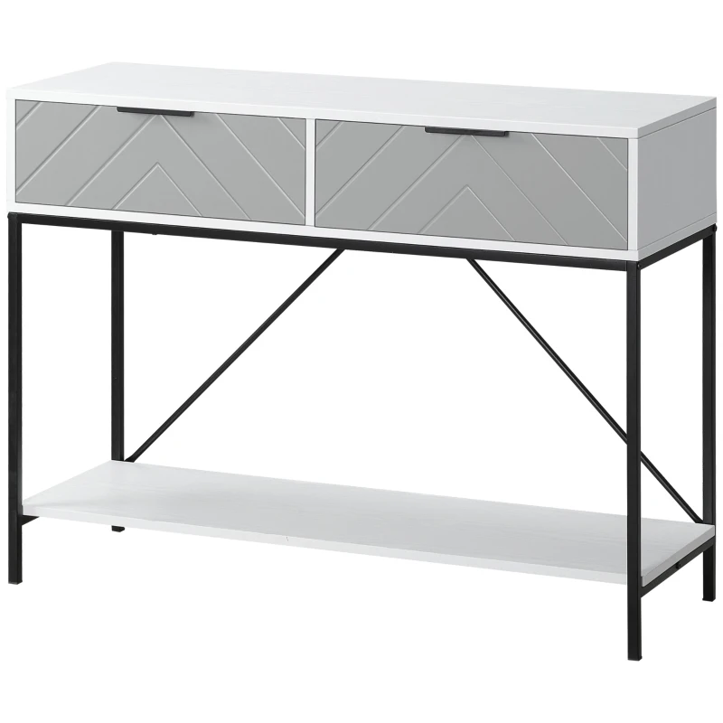 HOMCOM Modern Console Table with 2 Drawers, 2 Tier Entryway Table with storage Shelf, Narrow Sofa Table for Living Room, Hallway, White