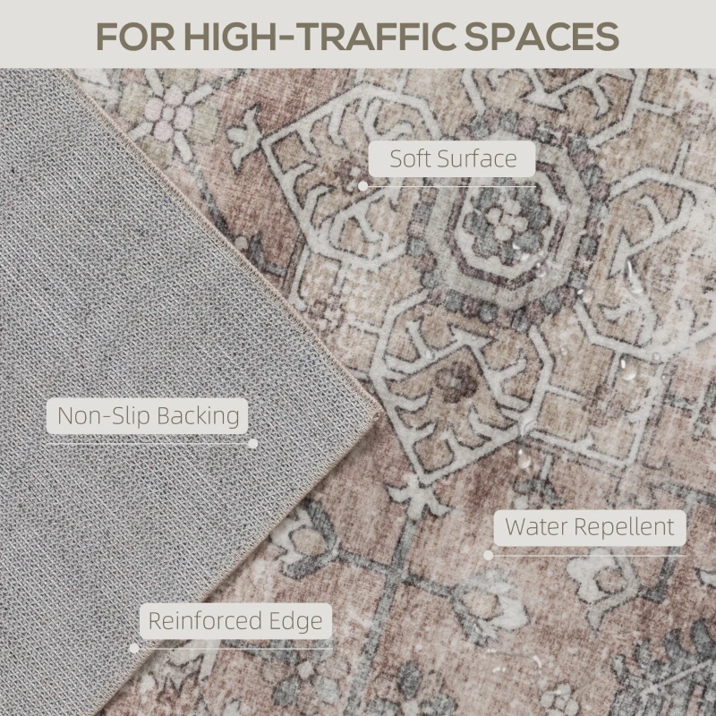 HOMCOM 8x10 Area Rug, Vintage Machine Washable Rug, Non-Slip Floor Carpet for Living Room, Bedroom, Dining Room, Tan