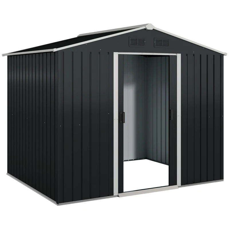 Outsunny 8' x 6' Outdoor Storage Shed, Metal Garden Tool Storage House with Lockable Sliding Doors and Vents for Backyard Patio Lawn, Charcoal Grey