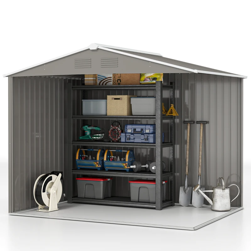 Outsunny 8' x 6' Outdoor Storage Shed, Metal Garden Tool Storage House with Lockable Sliding Doors and Vents for Backyard Patio Lawn, Light Grey