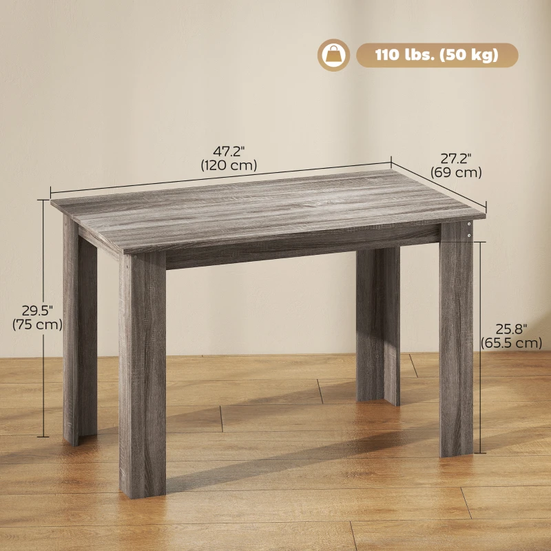 HOMCOM 47" Kitchen Table for 4-6 People, Dining Table with Wood Effect for Dining Room, Light Grey