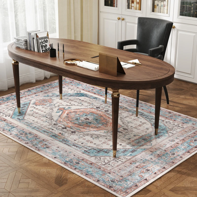 HOMCOM 4x6 Area Rug, Vintage Machine Washable Rug, Non-Slip Floor Carpet for Living Room, Bedroom, Dining Room, Brown and Blue