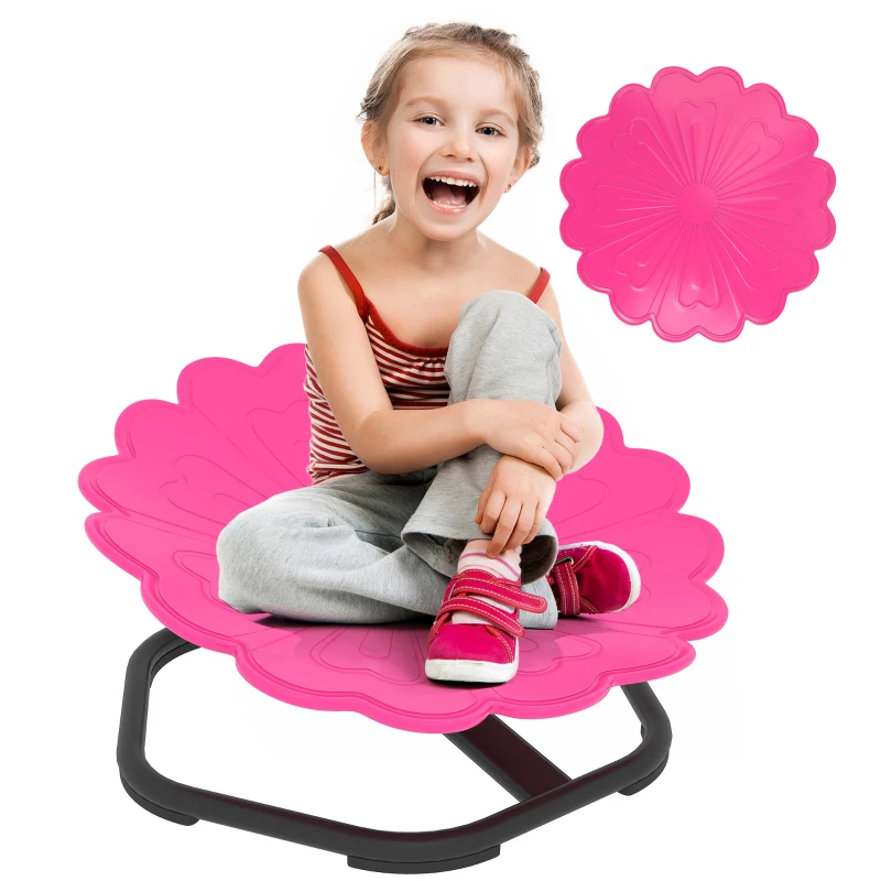 Qaba Flower-Shaped Kids Swivel Chair, Non-Slip Sit and Spin Sensory Chair for Training Body Coordination, Pink