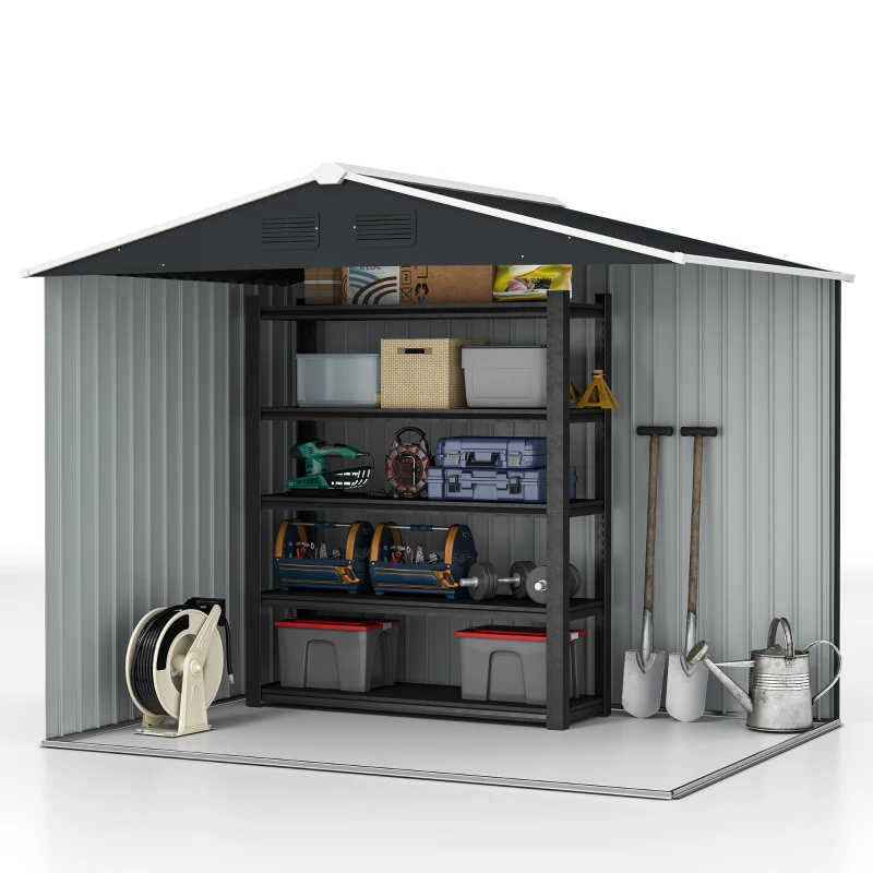 Outsunny 8' x 6' Outdoor Storage Shed, Metal Garden Tool Storage House with Lockable Sliding Doors and Vents for Backyard Patio Lawn, Charcoal Grey