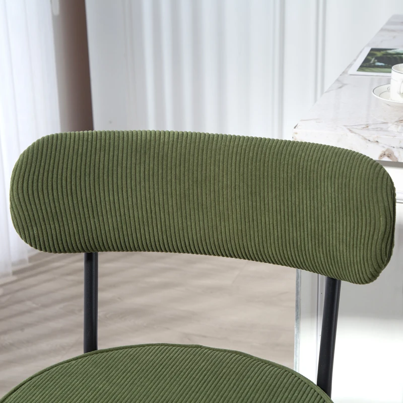 HOMCOM Set of 2 Barstools, Upholstered Corduroy Bar Stools with Backrest, Footrest for Kitchen Island, Dining Room, Green