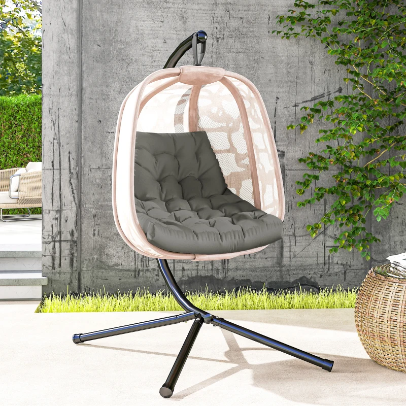 Outsunny Outdoor Swing Cushion, Tufted Patio Cushion Replacement for Garden Chair Egg Chair,  Indoor Outdoor Seat Cushion, Grey