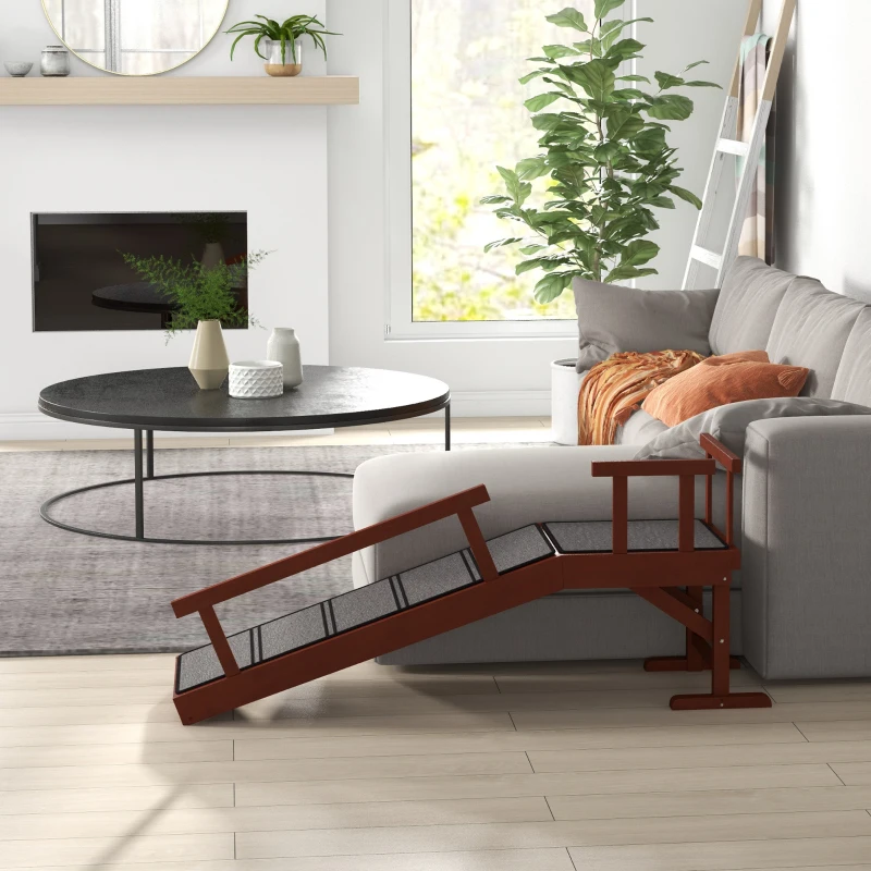 PawHut Wooden Dog Ramp for Large Dogs, 49" Long, with Non-slip Rug, Removable Guardrails for Couch, Bed, Brown