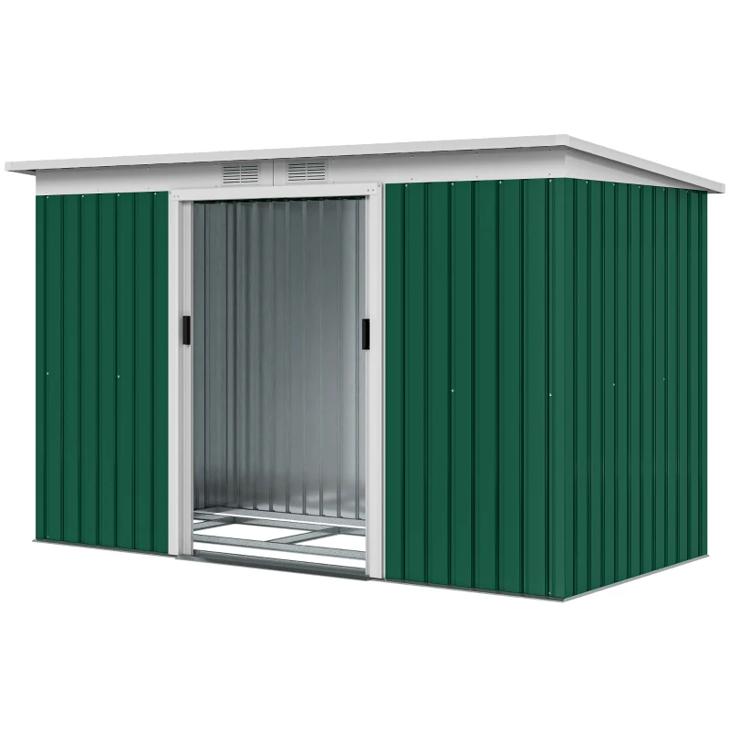 Outsunny 9' x 4' Metal Outdoor Storage Shed, Tool House with Double Lockable Doors for Backyard, Patio, Lawn, Garage, Dark Green