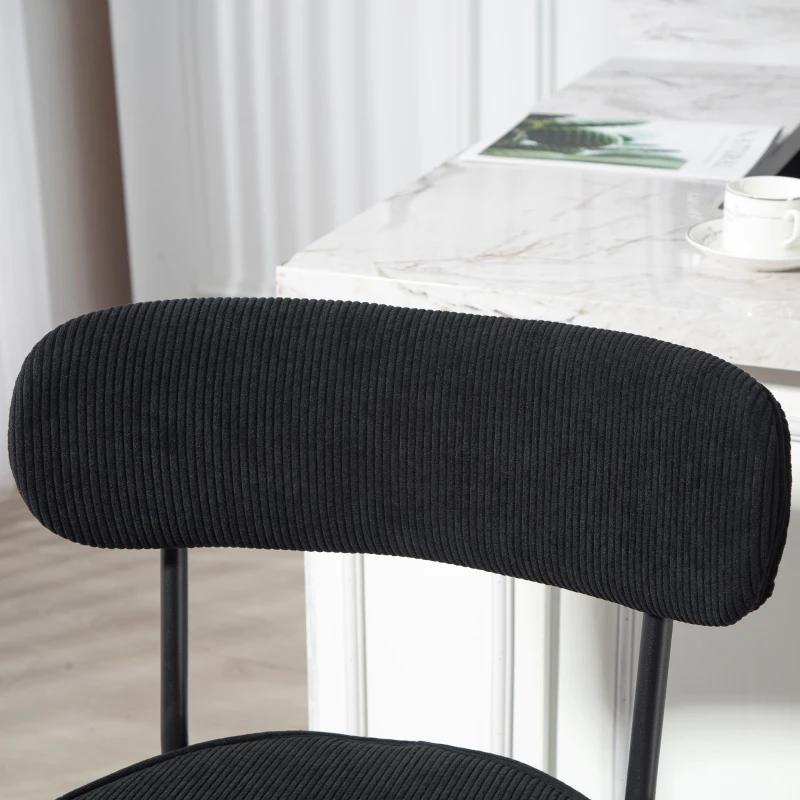 HOMCOM Set of 2 Barstools, Upholstered Corduroy Bar Stools with Backrest, Footrest for Kitchen Island, Dining Room, Black