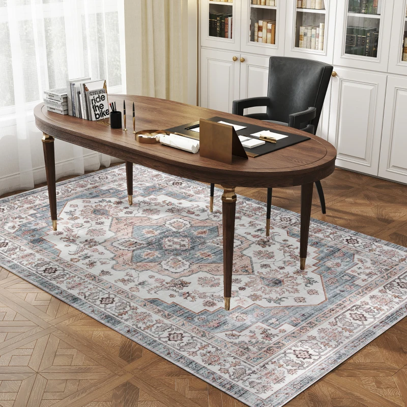 HOMCOM 5x7 Area Rug, Vintage Machine Washable Rug, Non-Slip Carpet for Living Room, Bedroom, Dining Room, Brown & Light Blue