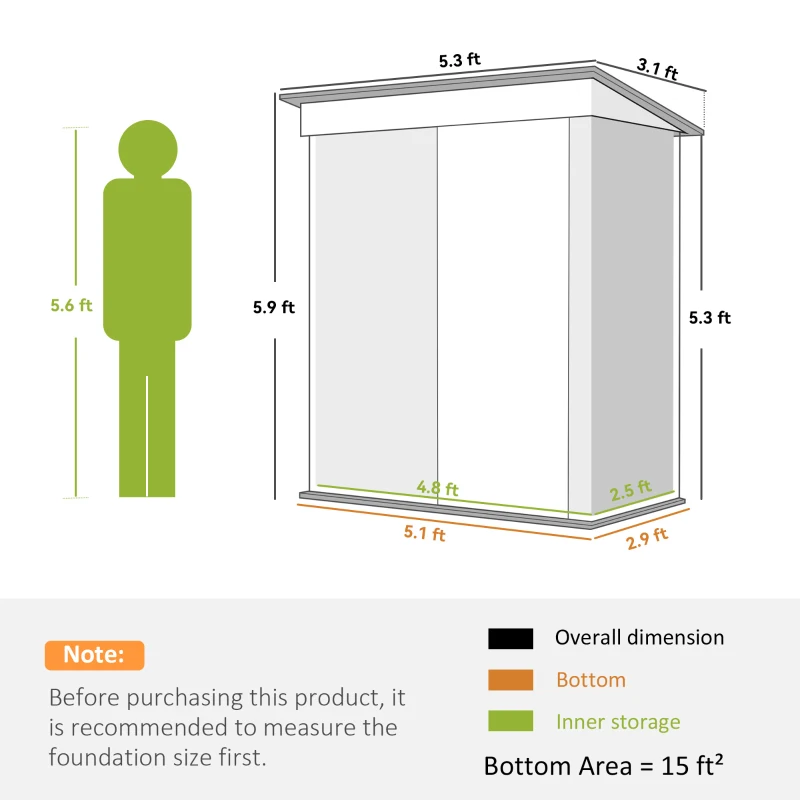 Outsunny Outdoor Sheds Storage, Small Steel Lean-to Shed with Adjustable Shelf, Lock, Gloves, 5' x 3' x 6', Dark Gray