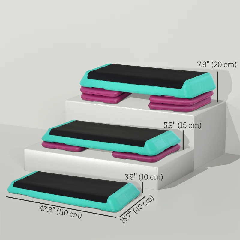 Soozier 3.9"/5.9"/7.9" Aerobic Stepper Exercise with Non-Slip Top for Home, Office, Indoor, Outdoor, Multicolour