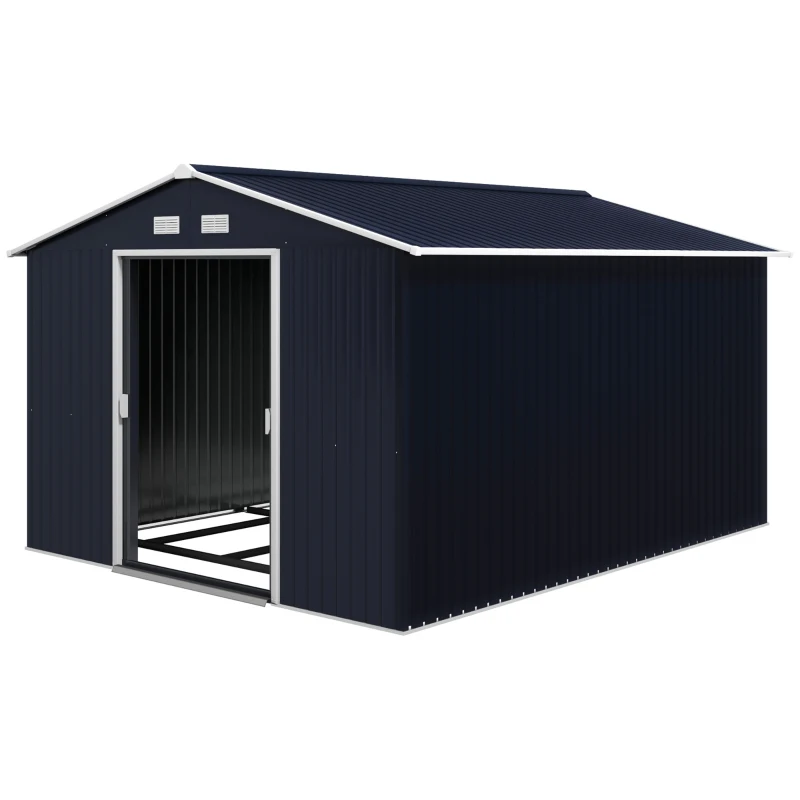 Outsunny 11' x 9' Outdoor Storage Shed, Garden Tool Metal Shed with Foundation Kit, Double Lockable Door, Air Vents and Sloping Roof, for Backyard, Patio, Lawn, Dark Gray