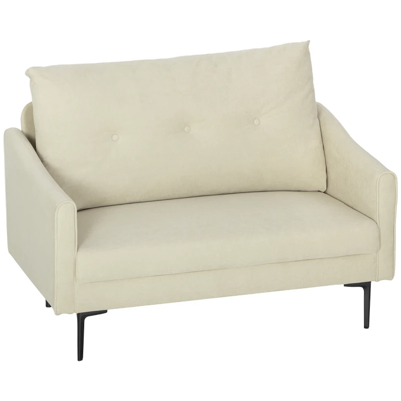 HOMCOM 2 Seater Sofa, Small Modern Couch with High-Resilience Foam, Thicken Padding, Button Tufted, Cream White