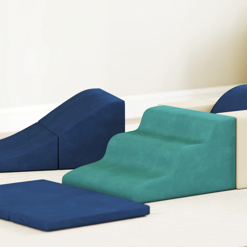 Qaba 7-Piece Baby Soft Play Set, Indoor Soft Play Gym Activity Play Set for Crawling, Sliding and Playing, Navy Blue