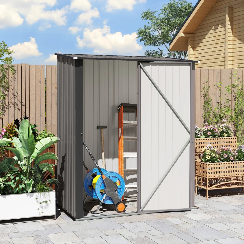 Outsunny 5' x 3' Outdoor Storage Shed, Steel Garden Shed with Single Lockable Door, Tool Storage Shed for Backyard, Light Grey