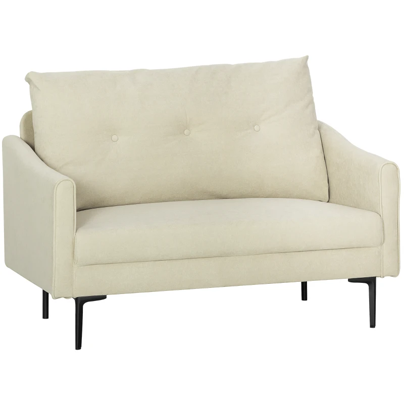 HOMCOM 2 Seater Sofa, Small Modern Couch with High-Resilience Foam, Thicken Padding, Button Tufted, Cream White