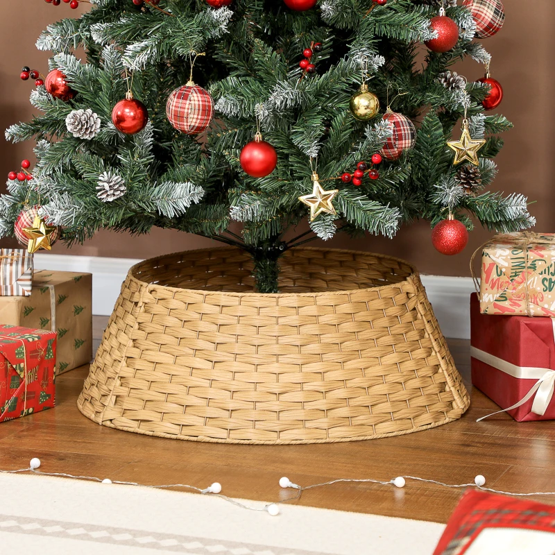 HOMCOM 27 inch Rustic Christmas Tree Skirt, Plastic Woven Christmas Tree Collar for Party, Holiday, Home Decoration, Natural