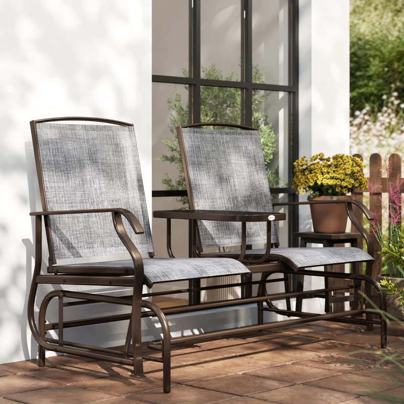 Outsunny Patio Glider Rocking Chair 2 Person Outdoor Loveseat Rocker Garden Furniture Bench, Grey