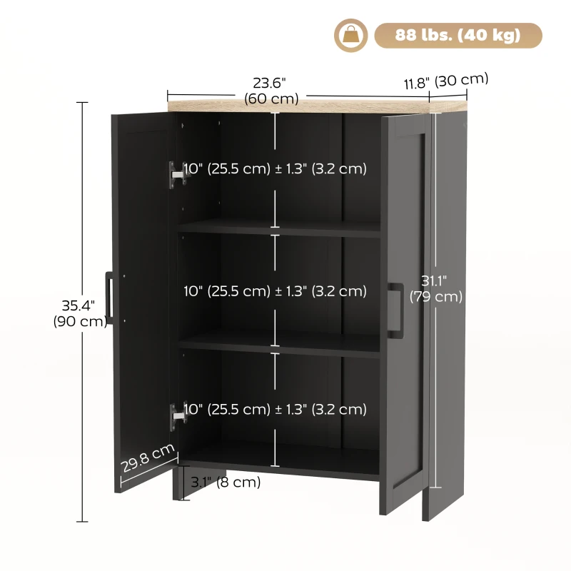 HOMCOM Modern Storage Cabinet with Doors and Adjustable Shelf for Kitchen, Living room, 23.6" x 11.8" x 35.4", Black