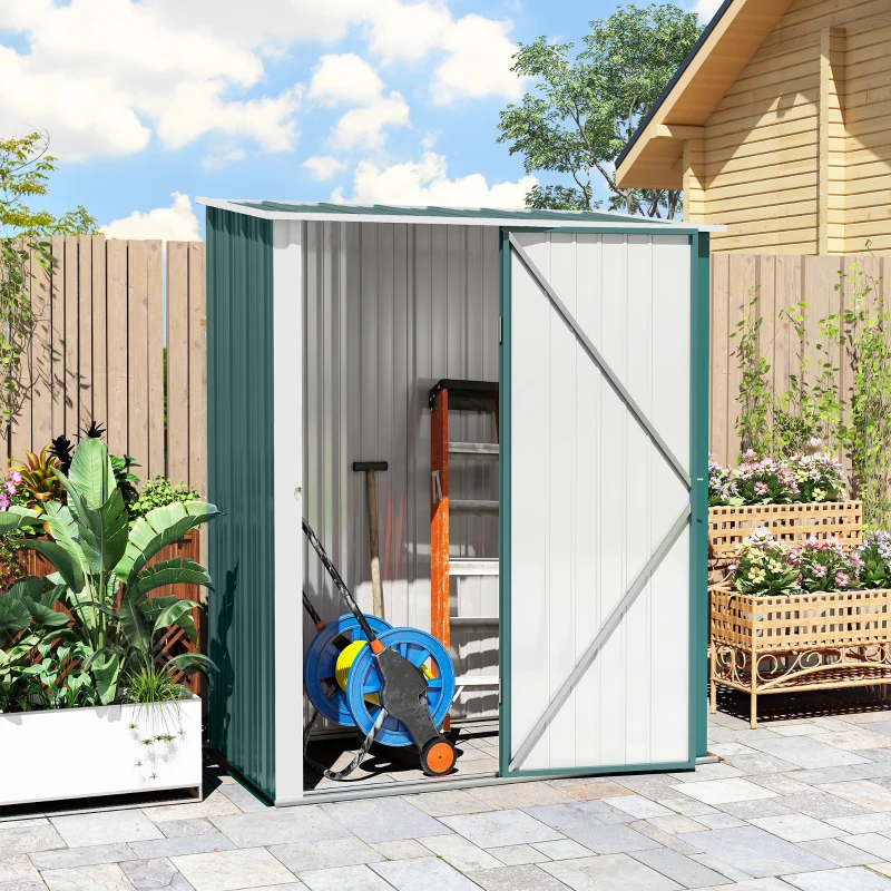Outsunny 5' x 3' Outdoor Storage Shed, Steel Garden Shed with Single Lockable Door, Tool Storage Shed for Backyard, Green