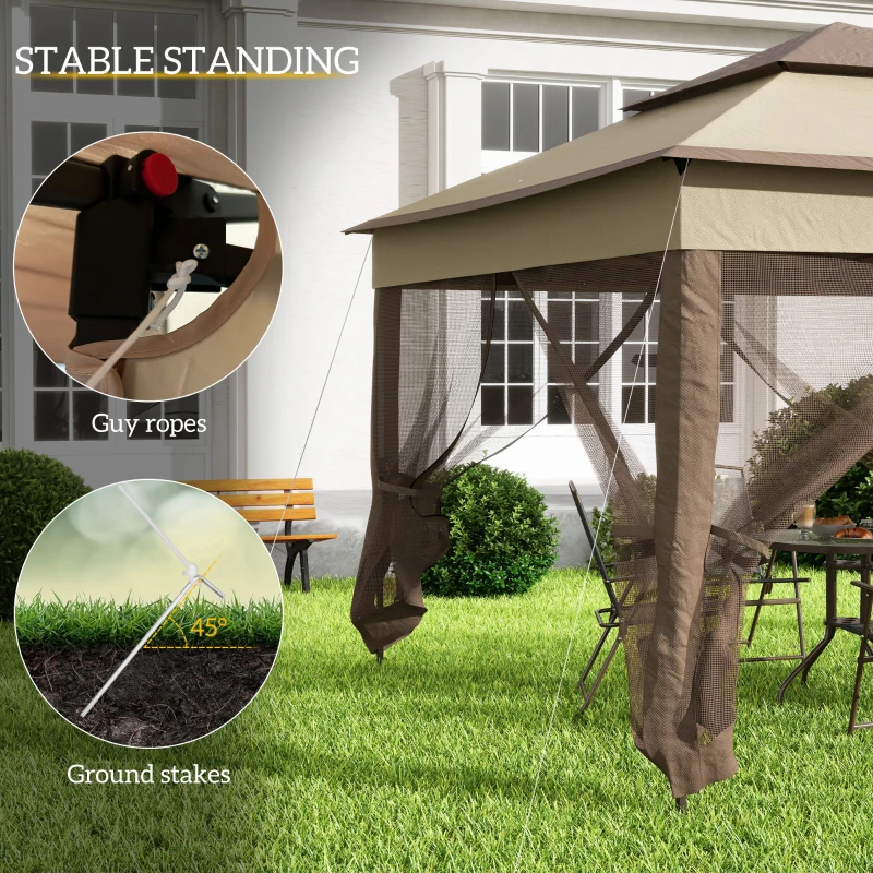 Outsunny 11' x 11' Pop Up Canopy, Outdoor Canopy Shelter Event Tent with 2-Tier Soft Top, Removable Zipper Netting and Storage Bag, for Patio, Backyard, Garden, Camping, Khaki