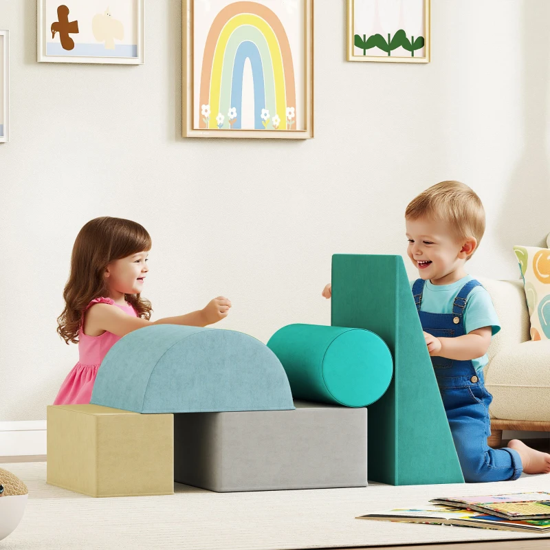Qaba Climbing Toys for Toddlers with Removable Cover, Indoor Activity Play Set for Crawling, Sliding, Blue/Green