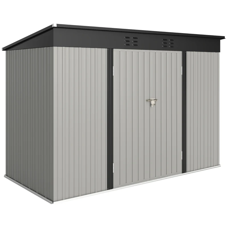 Outsunny 9' x 4' Galvanized Steel Garden Storage Shed with Lockable Doors, Gloves and 2 Air Vents for Backyard, Patio, Lawn